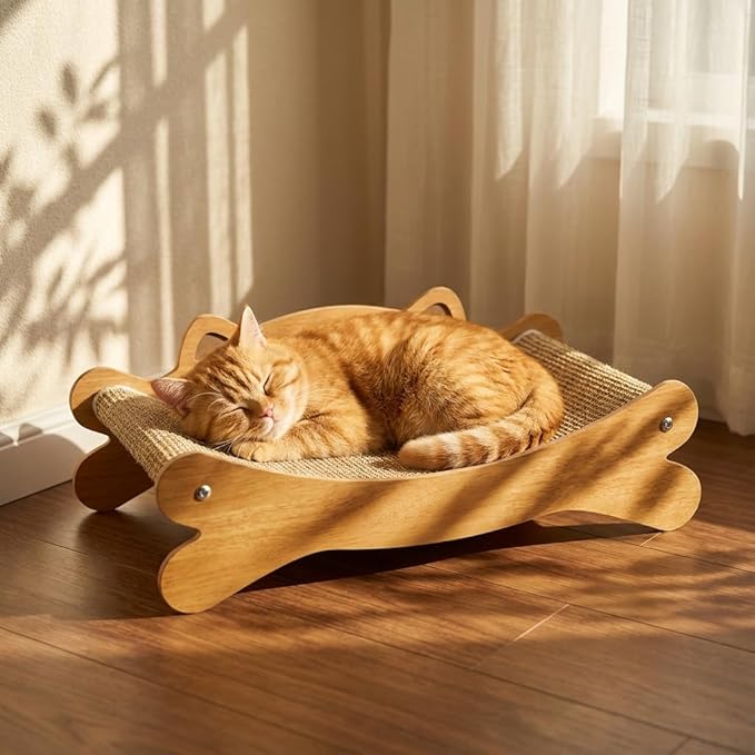 Cat Scratcher Bed for Indoor Cats Hammock for Scratch Pad Cat Scratching Post 40 lbs Weight Capacity 23.2″ Large Cats Scratcher Lounge, Wooden Modern Cat Scratcher Furniture