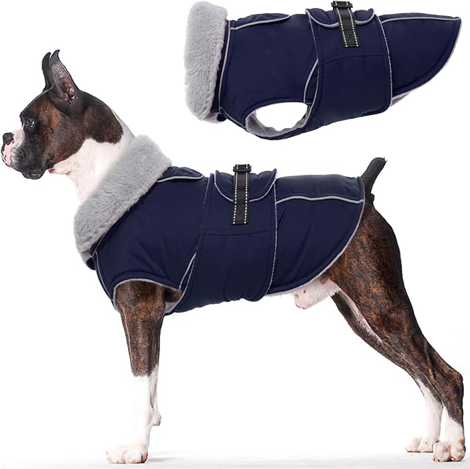 Lelepet Warm Dog Coat Waterproof Dog Jacket for Small Dogs Reflective Fleece Vest with Adjustable Buckle Hook & Loop Windproof Cold Weather Coats for Small Medium Large Dogs, Navy Blue, S