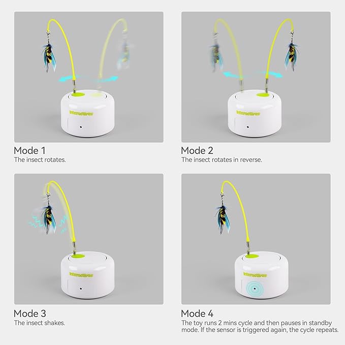 ALL FOR PAWS Interactive Cat Toy, Automatic Cat Toys with Moving Insects for Indoor Bored Cats, Fun Kitten Toy with Motion Sensor, Teaser Flying Feather Wand, Replacement Insect Toy