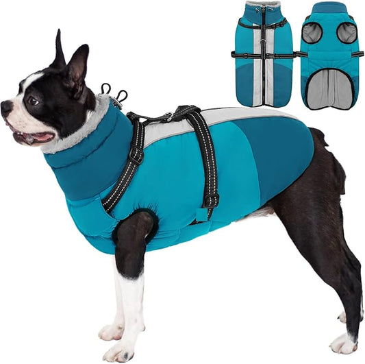 AOFITEE Dog Coat, Warm Dog Jacket with Harness Built-in, Waterproof Medium Dogs Cold Weather Coat with Zipper, Reflective Fleece Lined Pet Snow Jackets for Pug, Jack Russell, Boston Terrier, M