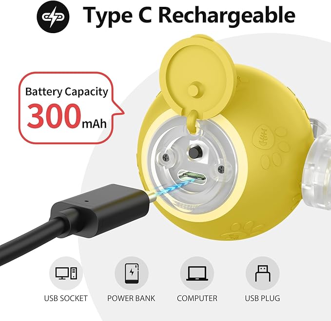 Interactive Cat Toys, Automatic Moving Cat Toys for Bored Indoor Adult Cats, Fast Rolling, Chirping & Motion-Activated Kitty Toys, Fun Gift for Cats with Speedy Tail 2.0, USB Rechargeable (Yellow)