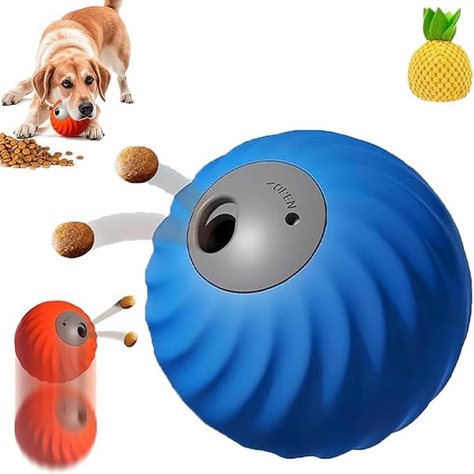 Zoomie Buddy 2.0 Interactive Dog Toys, 2 in 1 Interactive Dog Balls ＆ Pet Feeder, Dog Track Food Leaking Ball, New TPU Rolling Ball for Dogs with Fruit Plush Cover (Blue)