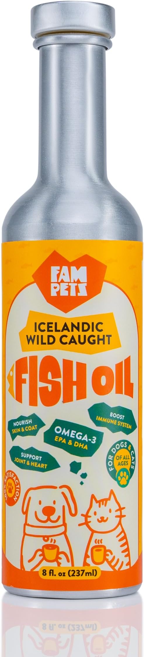 Omega 3 Fish Oil for Dogs (8 oz) - Premium Icelandic Liquid Dog Fish Oil Supplement with EPA DHA for Skin, Coat & Joint Health - Natural Pet Supplement - Leak-Free Aluminum Pour Bottle