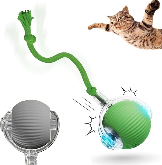 Interactive Rolling Cat Ball, Cat Rotating Toy, 360° Smart Rolling Ball Toy Electric Balls,Suitable for Floors, Carpets, Tiles, Living Rooms (Green+Grey)