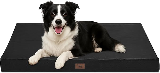 Outdoor Dog Bed for Medium Dogs, Waterproof Dog Crate Mat Orthopedic Egg Crate Foam Pet Bed with Washable Removable Oxford Cover, Black