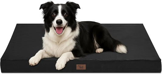 Outdoor Dog Bed for Medium Dogs, Waterproof Dog Crate Mat Orthopedic Egg Crate Foam Pet Bed with Washable Removable Oxford Cover, Black