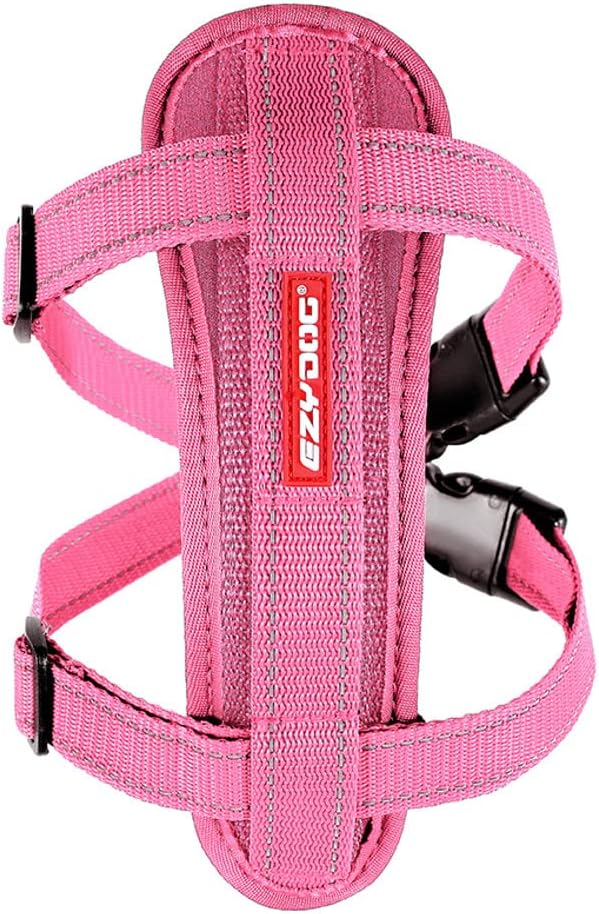 EzyDog Chest Plate No Pull Dog Harness – Escape Proof Harness with Reflective Stitching and Comfort Padding for Easy Walks, Training & Control - Car Restraint Included (Small, Pink)