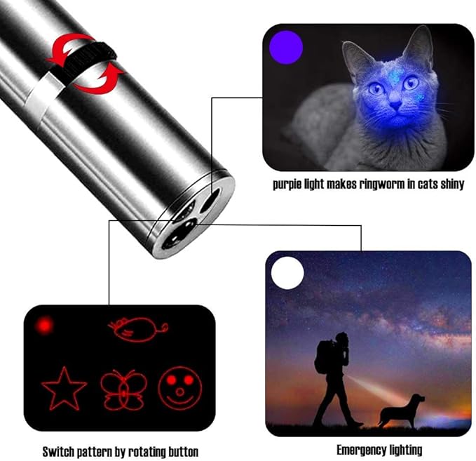 Laser Pointer Cat Toy, Interactive Toy with Red Dot LED Light Pointer, Long Range 3 Modes Projection Playpen for Kitten Interaction,USB Recharge Pointer (2 PCS)