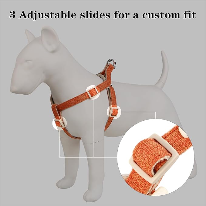 Plutus Pet Cotton Hemp Step in Dog Harness, Sustainable, Lightweight and Escape-Proof, Quick Fit Dog Harness for Puppy Small Medium and Large Dogs, Orange, XS