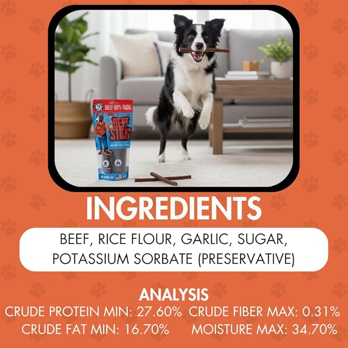 Bully Boy's Famous Beef Sticks Dog Treats | Free from Wheat, Corn, Soy, or Gluten | USA Sourced Ingredients | with Smokehouse Beef | Made in Utah | 15 oz - 3 Pack