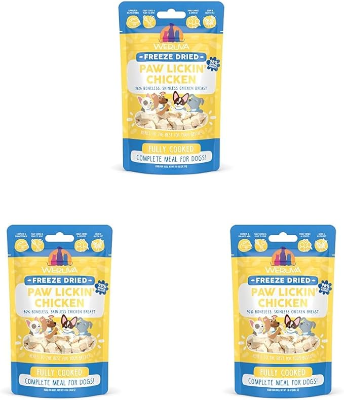 Weruva Dog Freeze Dried, Paw Lickin' Chicken with Chicken Breast, 1oz Bag (Pack of 3)
