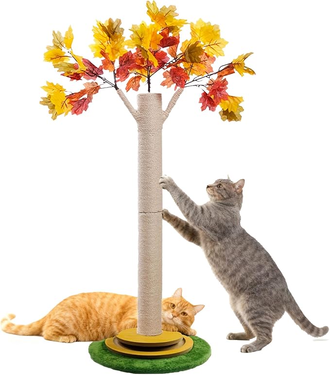 Maple Leaf Cat Tree, 41.7-Inch Cat Scratching Post with Rolling Ball Toy, Large Cat Activity Center for Indoor Cats, Modern Apartment-Friendly Design