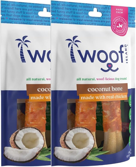 5" Coconut Bones - Premium, All Natural Coconut Dogs Treats - Healthy Puppy Treats & Vitamin Rich Rawhide Free Pet Chews - (with Real Chicken - 2 Pack)