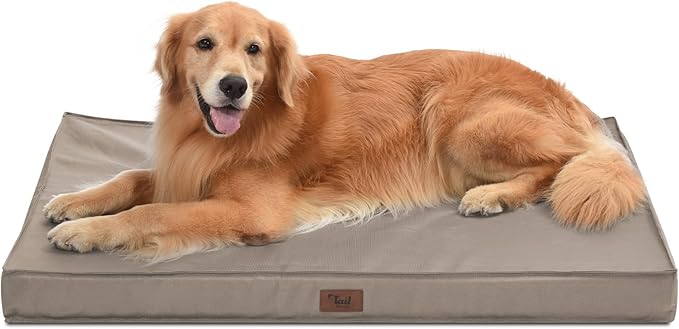 Outdoor All Weather XL Dog Bed, Waterproof Pet Bed for Extra Large Dogs, Orthopedic Egg Crate Foam with Removable Washable Oxford Cooling Cover, 44x32 Inch, Khaki