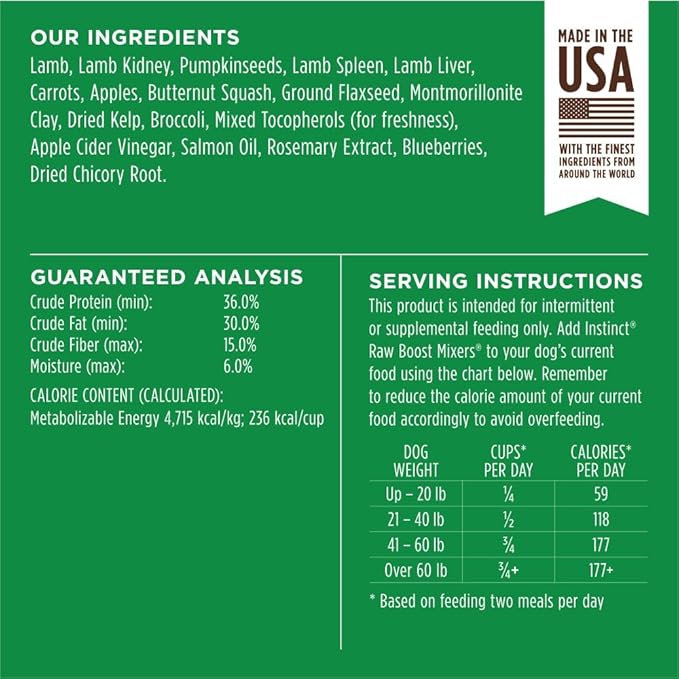 Instinct Raw Boost Mixers, Freeze Dried Dog Food Topper, Grain Free - Grass Fed Lamb, 5.5 oz. Bag