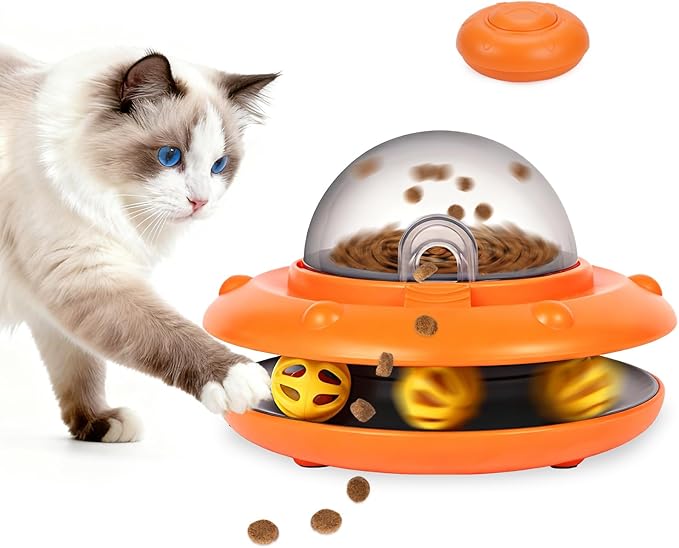 Taglory Interactive Cat Toy, Automatic Puzzle Toy for Indoor Cats Treat Dispenser with Remote Control, Rechargeable Cat Dry Food Slow Feeder