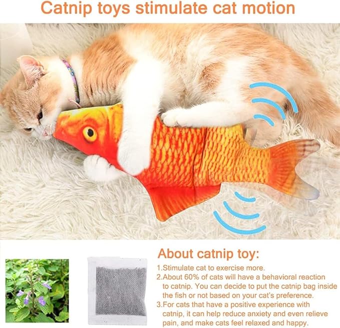 Tocirelo Cat Toys for Bored Indoor Adult Cats - Interactive Catnip Toy for for Indoor Cats，Moving Kitten Kicker, 11" Electric Flopping Fish for Boredom Kitty Exercise