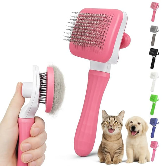 Generic Pink Cat grooming brush, Pet hair brush with Massage Particles, Self Cleaning Dematting Comb for Dogs and Cats, Easy to Use, Ergonomic Handle Design