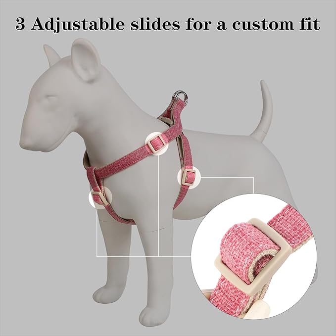 Plutus Pet Cotton Hemp Step in Dog Harness, Sustainable, Lightweight and Escape-Proof, Quick Fit Dog Harness for Puppy Small Medium and Large Dogs, Hot Pink, S