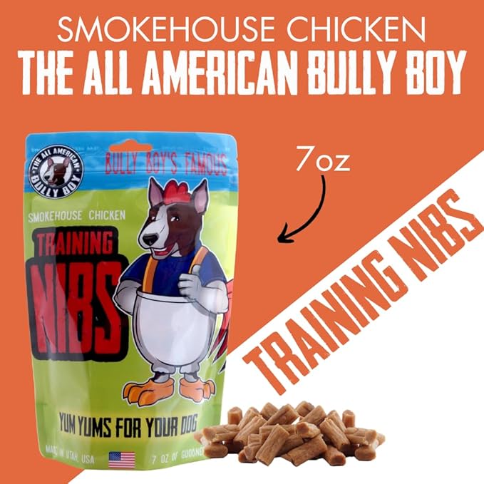 Bully Boy's Famous Chicken Training Nibs Dog Treats | Free from Wheat, Corn, Soy, or Gluten | USA Sourced Ingredients | with Smokehouse Chicken | Made in Utah | 7 oz - 2 Pack