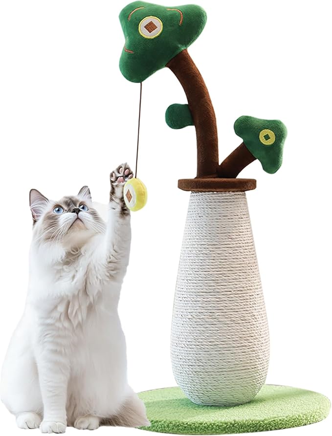 Cat Scratching Post, 26.4 Inches with Sisal & Hanging Ball, Scratching Post with Stable Soft-Touch Base, Cat Scratchers for Indoor Adult Cats