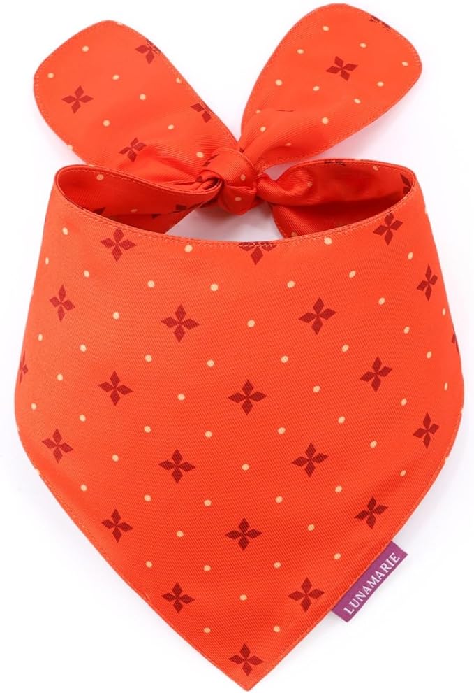 LunaMarie - Luxury Pet Birthday Bandanas -Premium & Silky Poly Fabric | 100% Handmade | Custom Shape Dual Layered (Ember, Large)