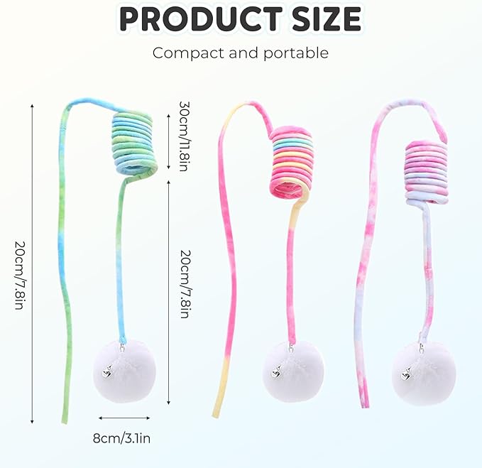 Drkicsy Hanging Spring Plush Cat Toy Ball, Hanging Cat Toys for Indoor Cats with Bell, Pet Spring Toy Interactive Toys for Cats Kittens Play Chase Exercise (3 Color)