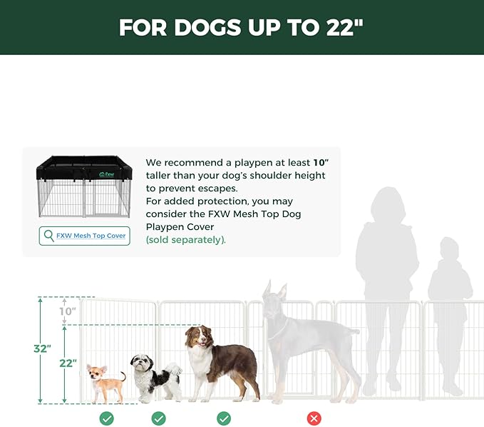 FXW Homeplus Unleashed Indoor Dog Playpen - Stress-Free and Safe Play, Heavy Duty 32 Inch 12 Panels Dog Pen for Small and Medium Dogs, White│Patented