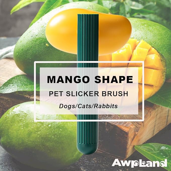 Dog Brush with Release Button, Mango Cat Brush for Long or Short Haired Cats Dogs Rabbits, Skin Friendly Deshedding Grooming Tool for Gently Removes Loose Fur Undercoat