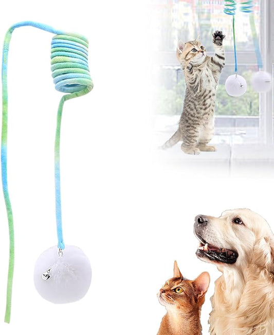 Drkicsy Hanging Spring Plush Cat Toy Ball, Hanging Cat Toys for Indoor Cats with Bell, Pet Spring Toy Interactive Toys for Cats Kittens Play Chase Exercise (Green)