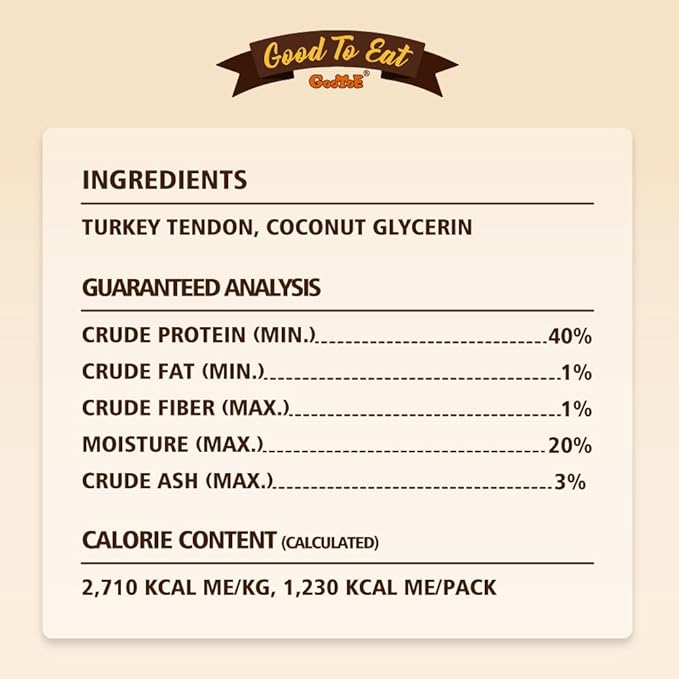 Gootoe Soft Turkey Tendon Stirip 1 lb, Natural Chewy Snack, USA-Sourced Turkey Tendon, Premium Training Chew, Hypoallergenic, Reseal Value Bag, Ideal for Small& Senior Dog, Jumbo Pack