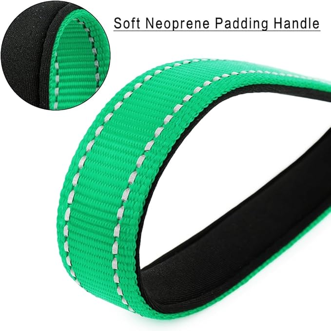 PLUTUS PET 10” Short Dog Leash, Reflective Nylon Padded Handle, Strong Traffic Leash with Carabiner Clip, Perfect for Large or Medium Dogs（10”，Green