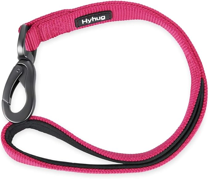 Hyhug Sturdy Nylon 18'' Short Leash with Comfortable Cushion for Giant Large Medium Boy and Girl Dogs -Daily Use Walking and Training. (18 Inches, Rose Red)