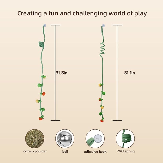 Durable Cat Toys with Catnip, Self-Play Hanging Kicker Toy for Indoor Cats, Interactive Window/Door Mount Design with Bell & Spring for Kittens and Adult Cats