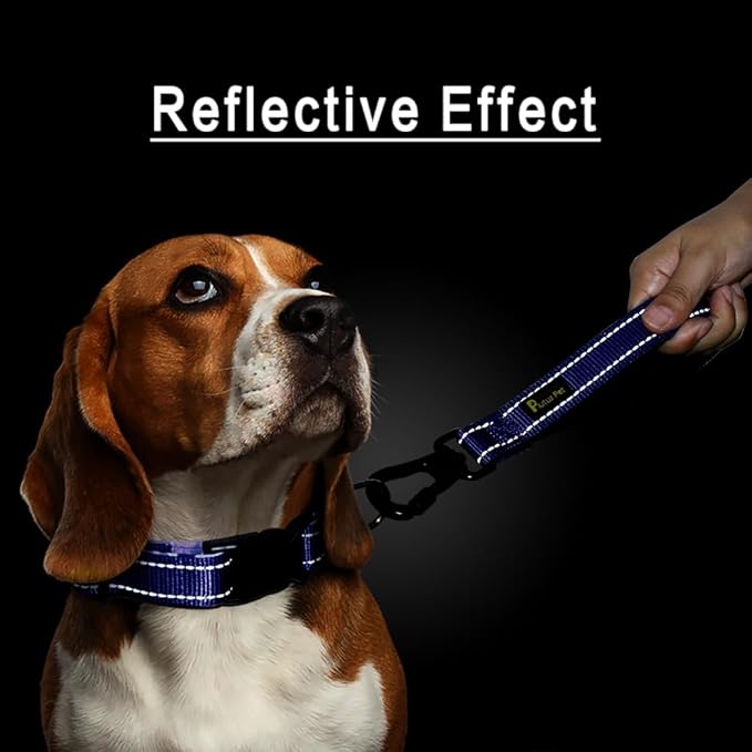 PLUTUS PET Short Dog Leash, Reflective Nylon Padded Handle, Strong Traffic Leash with Carabiner Clip, Perfect for Large or Medium Dogs (10”，Royal Blue)