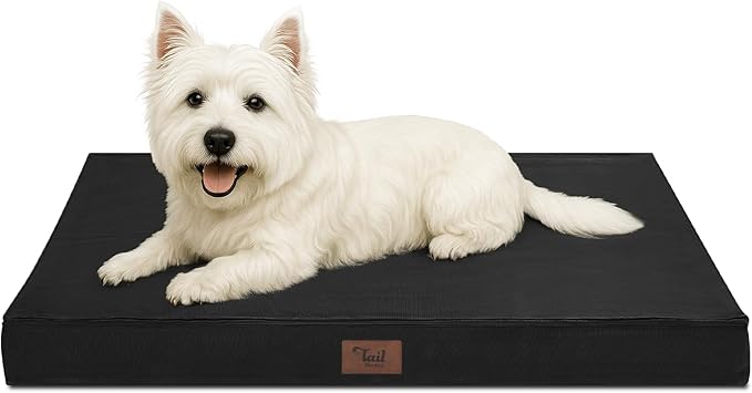 Outdoor Dog Bed for Small Dogs & Cats, Waterproof Dog Crate Mat Orthopedic Egg Crate Foam with Washable Removable Oxford Cover, Black