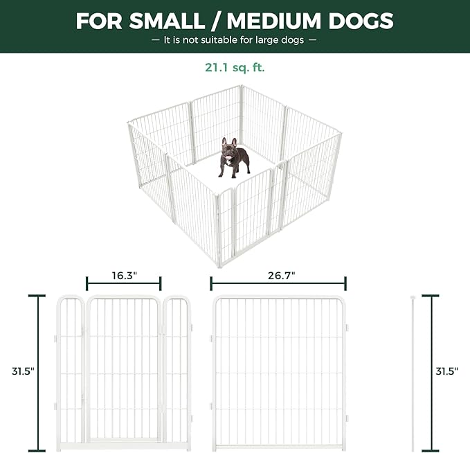 FXW Homeplus Unleashed Indoor Dog Playpen - Stress-Free and Safe Play, Heavy Duty 32 Inch 8 Panels with Fence-to-Wall Anchor (Pack of 4) for Small and Medium Dogs, White│Patented