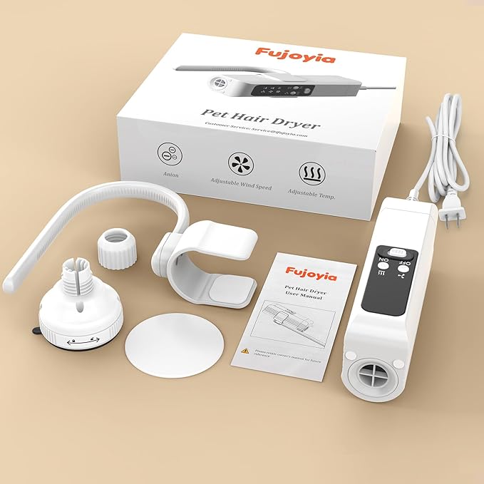 Pet Hair Dryer, Dog Dryer 1000W Powerful Blower with Hanging Neck Strap & Stand, 3 Heat/Speed, Brushless Motor for Fast Drying, Negative Ion, Ultra Lightweight for Home & Travel Grooming