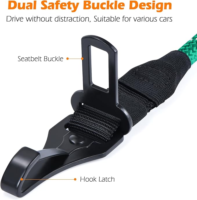 PetBonus Dog Seat Belt for Car, Durable Rope Dog Car Harness Seatbelt for Vehicle, Pet Tether Safety Restraint with Heavy Duty Buckle Hook Latch Lockable Clip for Small Medium Large Breeds (Turquoise)