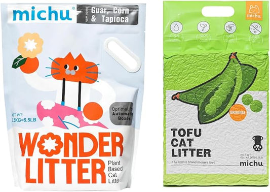 Michu Tofu Cat Litter Natural Clumping Tofu Cat Litter 5.5lb/88oz 5 Scents (Original + Wonder Litter, 2 Pack)