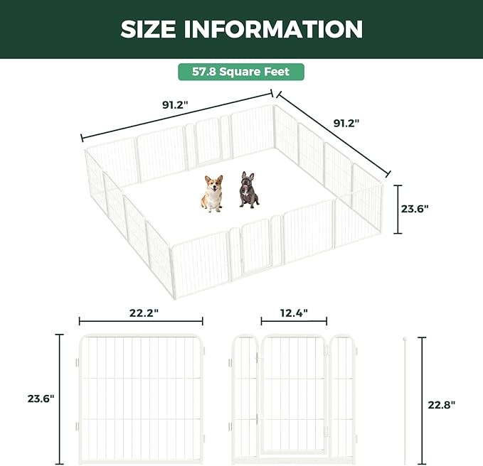 FXW Homeplus Unleashed Indoor Dog Playpen - Stress-Free and Safe Play, Heavy Duty 24 Inch 16 Panels Dog Pen for Puppy and Small Dogs, White│Patented