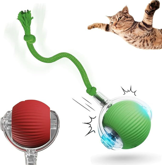 Interactive Rolling Cat Ball, Cat Rotating Toy, 360° Smart Rolling Ball Toy Electric Balls,Suitable for Floors, Carpets, Tiles, Living Rooms (Green+red)