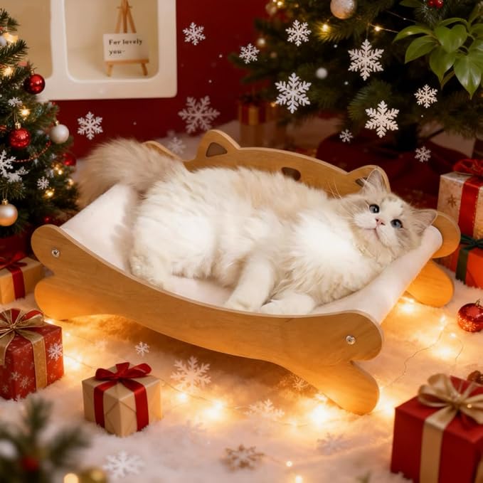 Cat Scratcher Bed for Indoor Cats & Hammock Lounge & Scratch Pad,Wooden Modern Cat Scratcher & Cat Beds & Furniture Sturdy and Durable for All Types of Cats Play and Rest