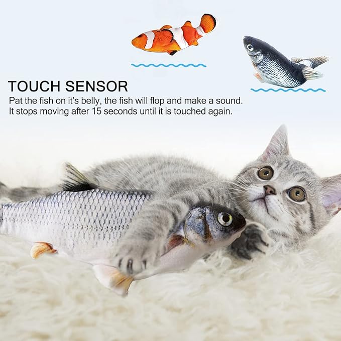 Interactive Cat Toys Flopping Fish with Catnip, Moving Cat Toys for Indoor Cats 2Pack, 11" Electric Automatic Kitten Kicker Exercise Toy, Wiggle SilverVine Floppy Fish for Small Dogs, Kitten