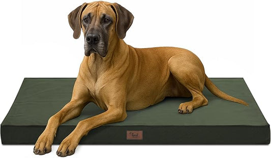 Outdoor Extra Large Dog Bed, Jumbo Waterproof Dog Bed for Large Dogs, Orthopedic Egg Crate Foam Pet Mat with Removable Oxford Cooling Cover, Dark Green