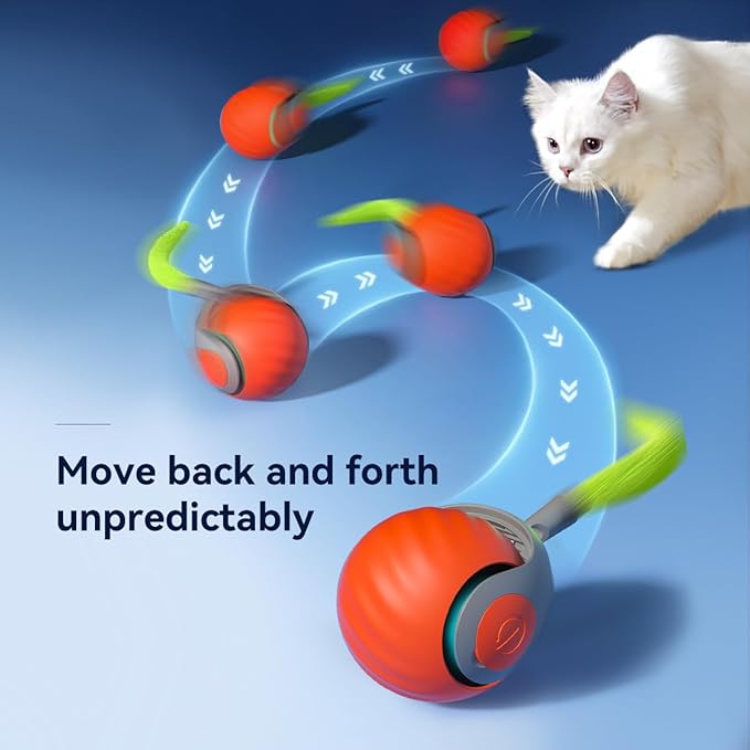 Interactive Cat Toy Ball for Indoor Cats, 2PCS Automatic Interactive Cat Ball Toys with 3 Tails Each Speedy Balls Rechargeable Motion Activated Cats Rolling Balls Toys to Keep Them Busy