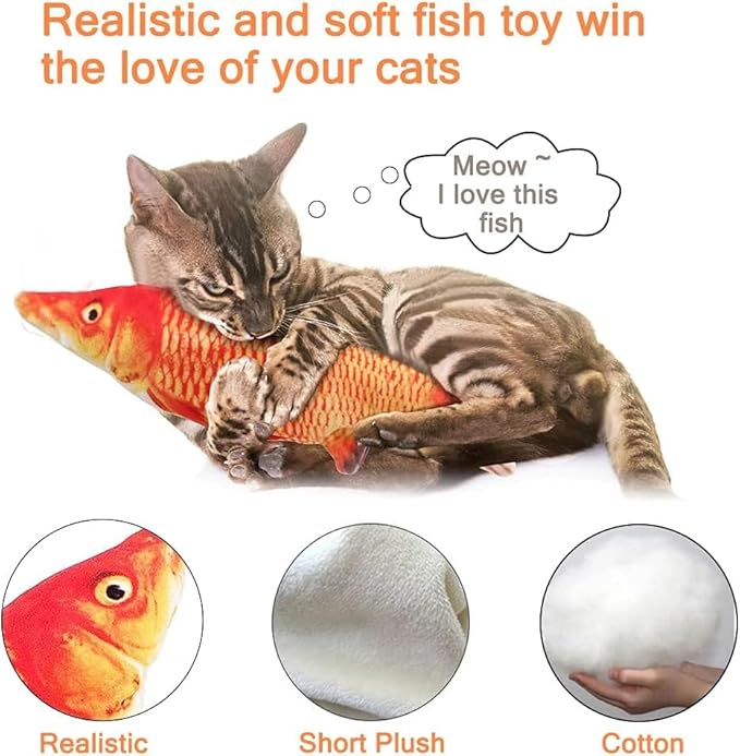 Tocirelo Cat Toys for Bored Indoor Adult Cats - Interactive Catnip Toy for for Indoor Cats，Moving Kitten Kicker, 11" Electric Flopping Fish for Boredom Kitty Exercise
