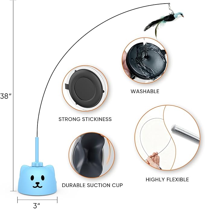 Interactive Cat Toys for Indoor Cats Automatic Electric Flying Bird Feather Cat Toy - Best Kitten & Adult Cat Enrichment Toy Stick-on Hanging Electric Kitty Toys for Bored Cats