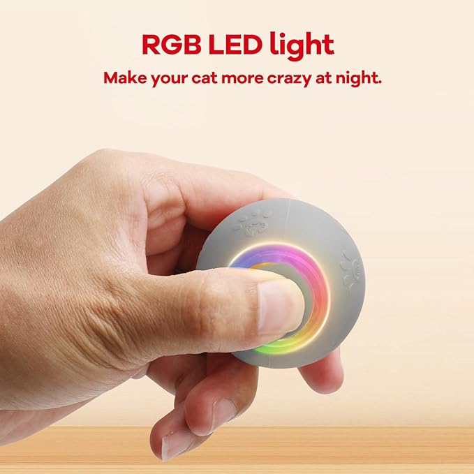 Interactive Cat Toys for Bored Indoor Cats - Motion Activated Fun with RGB Lighting, 2 Speed Settings & 3 Modes - Perfect for Cats & Kittens! (Gray)