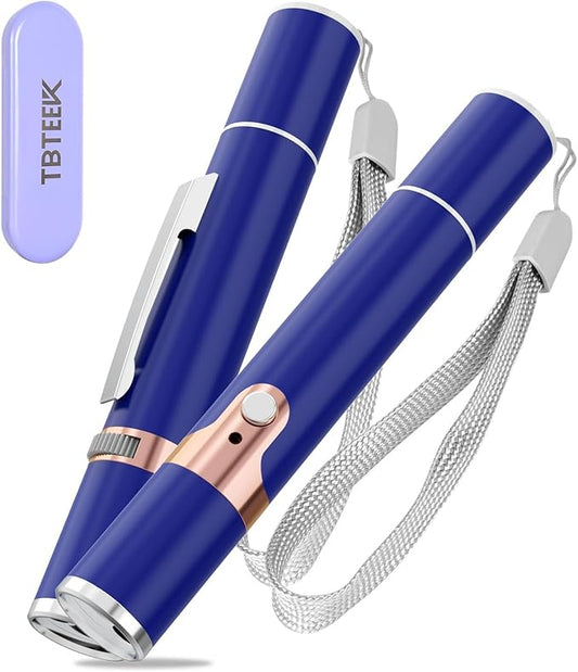 TBTeek Cat Toys, with Metal Case, 2 Pieces, Rechargeable, 7 Adjustable Patterns, Interactive Kitten Pet Dog Red Dot Chase Light Toy for Cats Fun Playing Exercise（Blue）